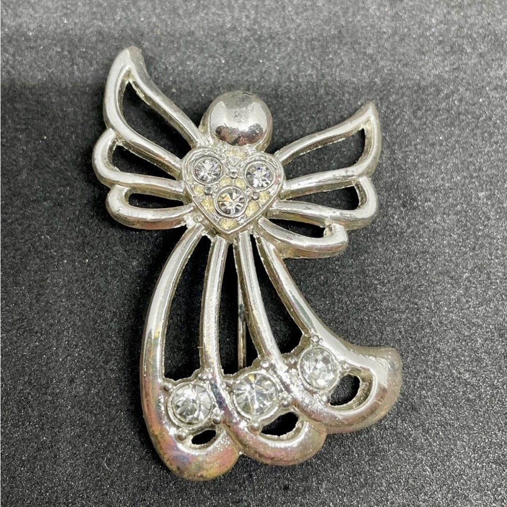 Vintage Miriam Haskell Angel Silvertone Clear Crystals 2” Brooch Pin